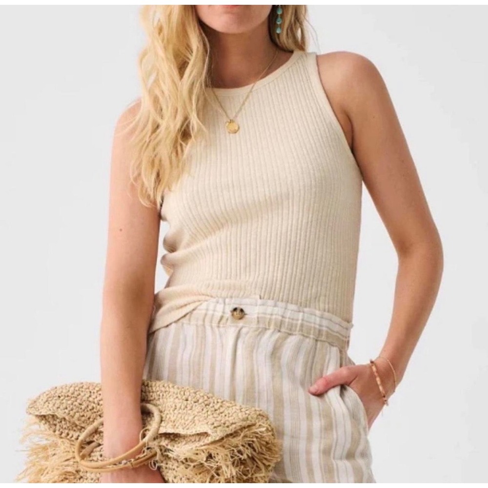 Faherty Cambria Cream Ribbed Tank Top in egret